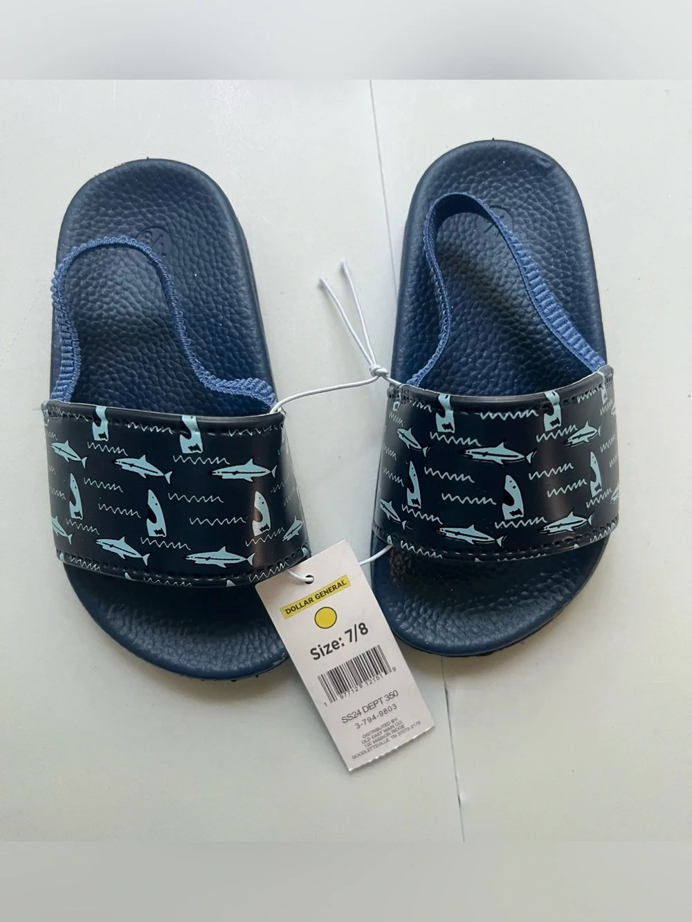 Kids Navy Shark Slide and Flip-Flop Set - Size 7/8